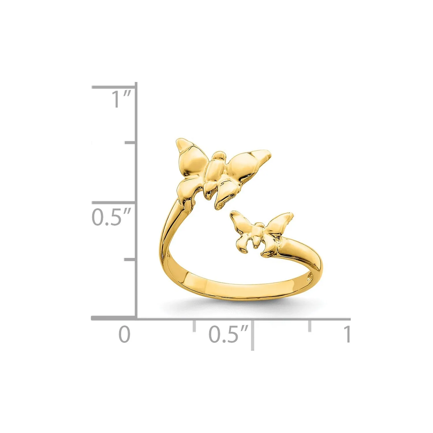 14K Real Yellow Solid Gold Butterfly Summer Toe Ring