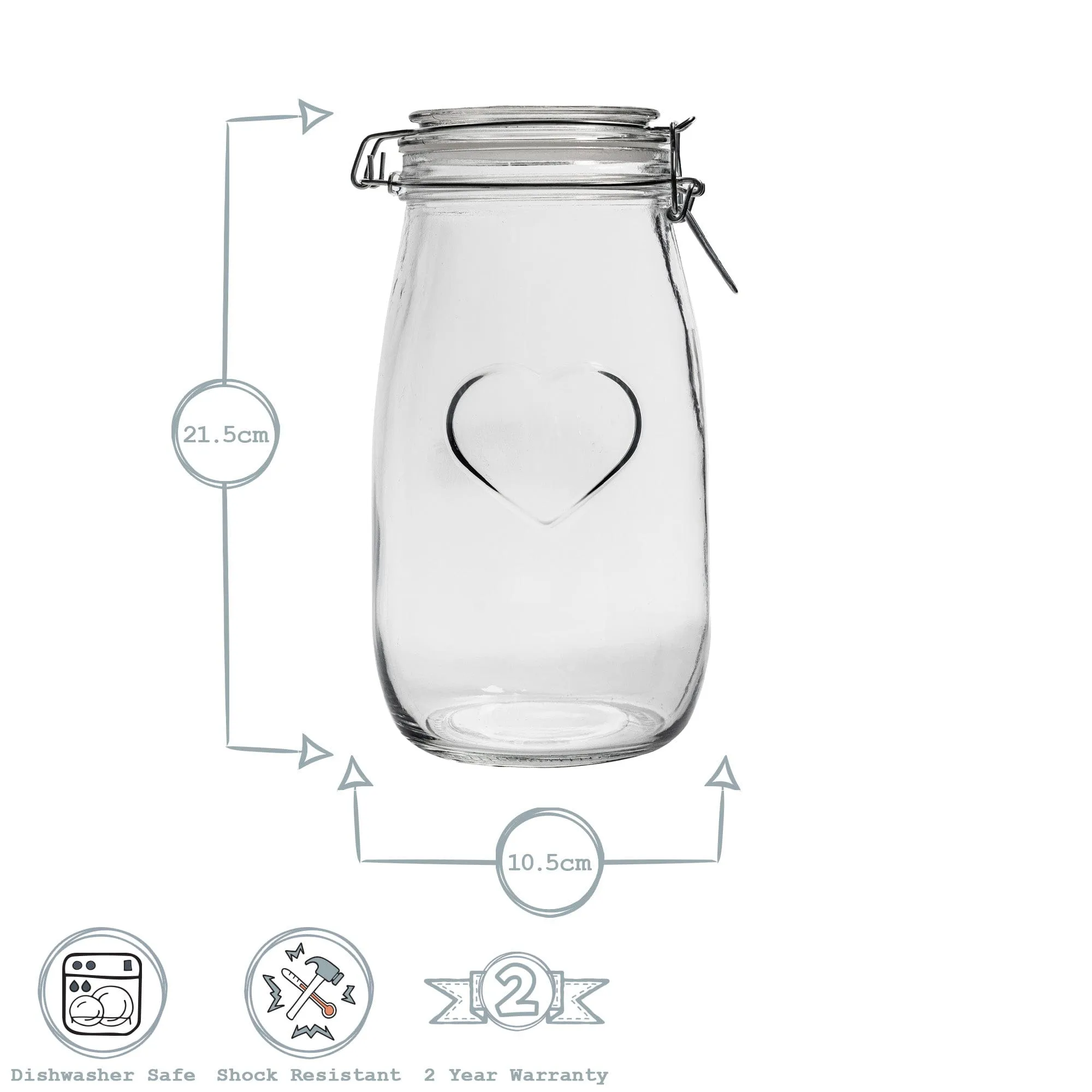 1.5L Glass Storage Jar with Embossed Heart Detail - By Nicola Spring