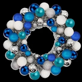 16" Artic Ball Wreath with Battery Powered Pure White LEDs