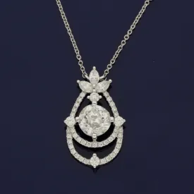 18ct White Gold Old Cut 1.85ct Diamond Necklace