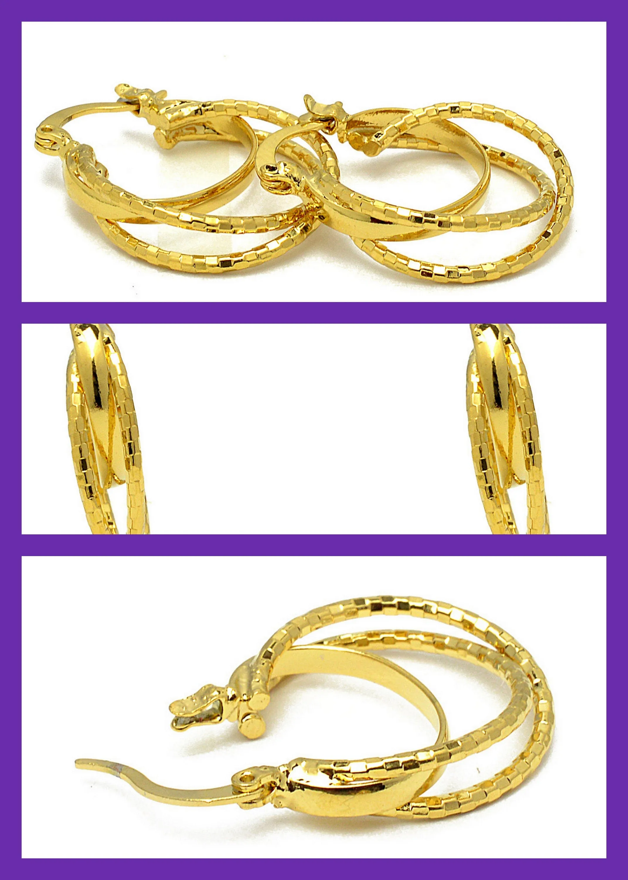 18K Gold Filled Look, Diamond Cut Hoop Earrings - Swirl & Twisted Designs - Elegant Hoops for Jewelry Making & Fashionistas