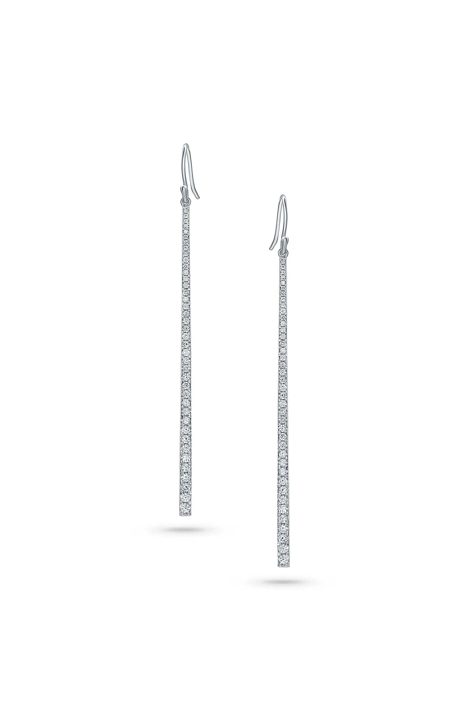 18k White Gold Diamond Long Bar Drop Earrings