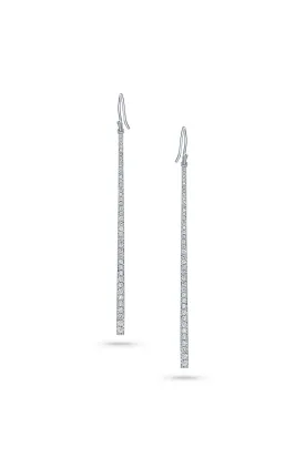 18k White Gold Diamond Long Bar Drop Earrings