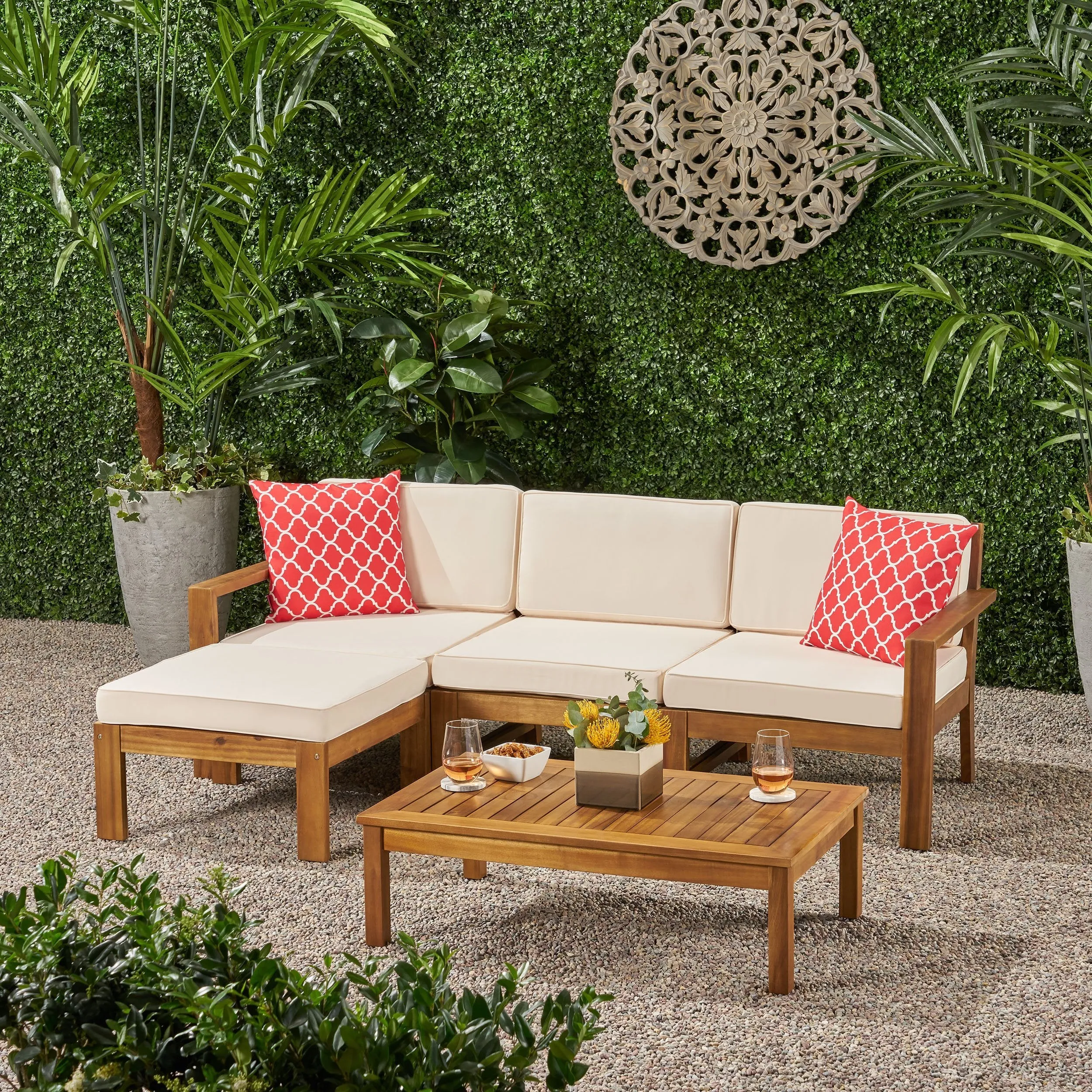 Ana Outdoor 3 Seater Acacia Wood Sofa Sectional with Cushions - NH253903