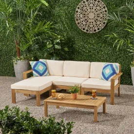 Ana Outdoor 3 Seater Acacia Wood Sofa Sectional with Cushions - NH253903