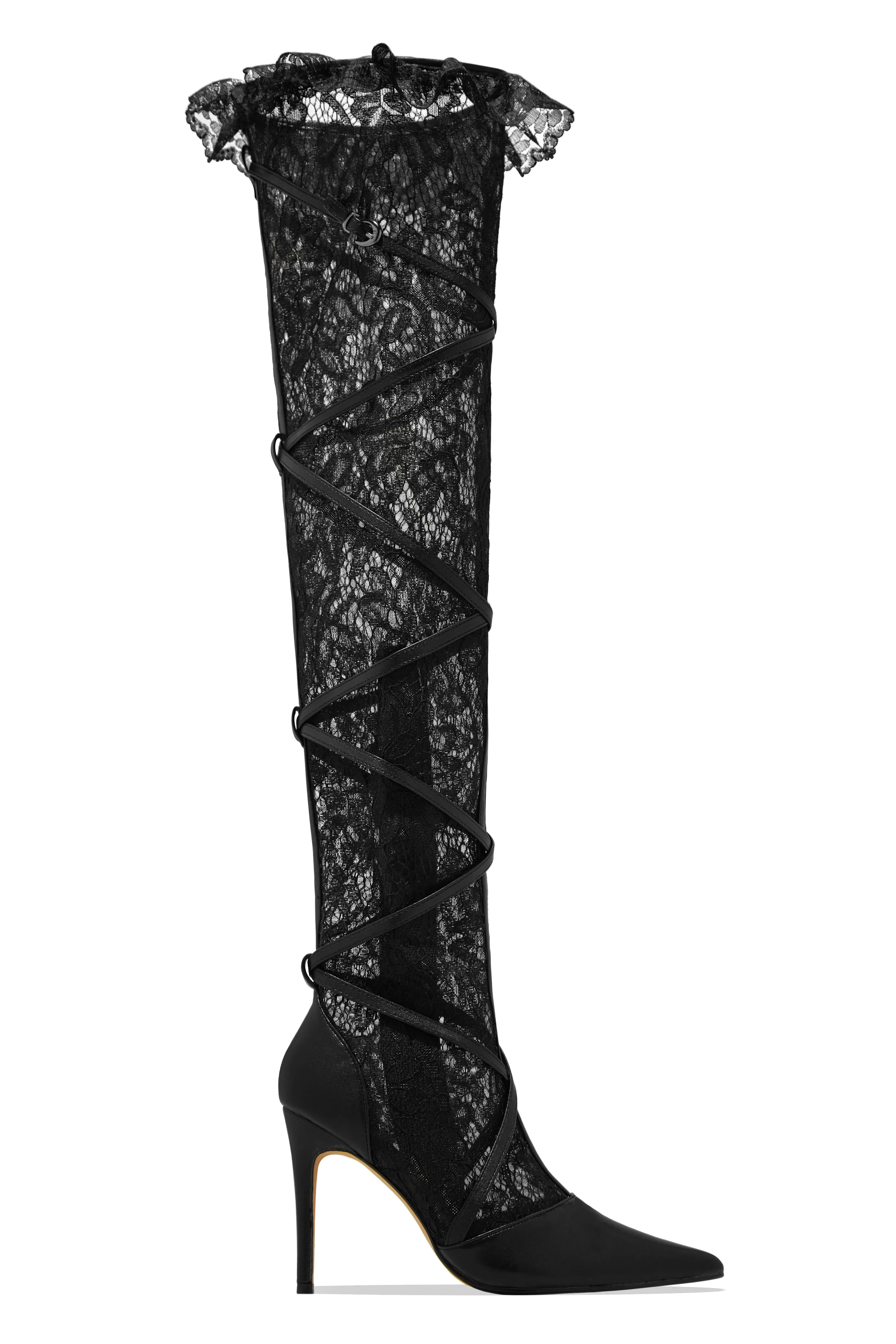 Anatolia Lace Over The Knee Heel Boots - Black