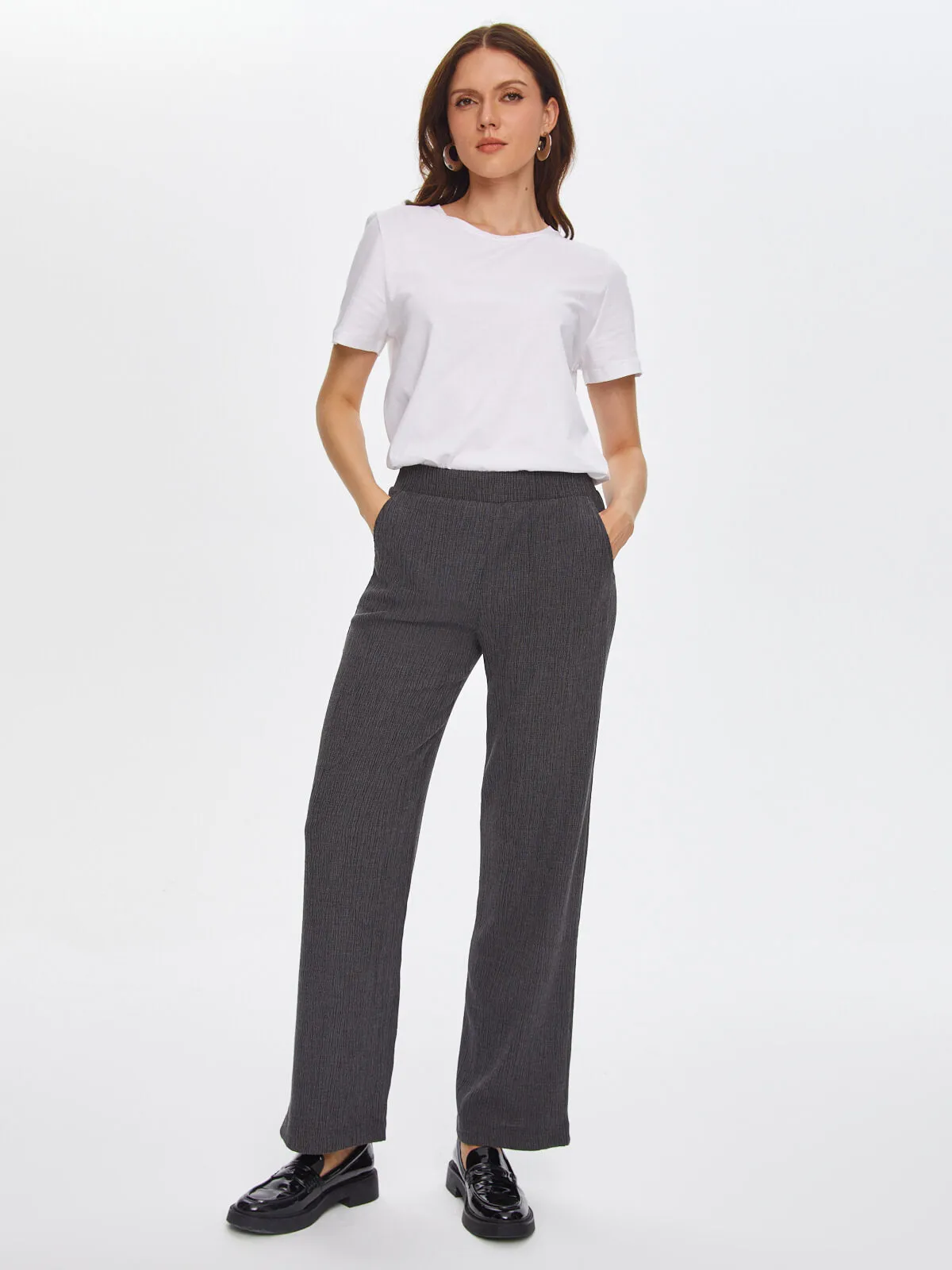 Anthracite Self Textured Straight Fit Knitted Pants 69497