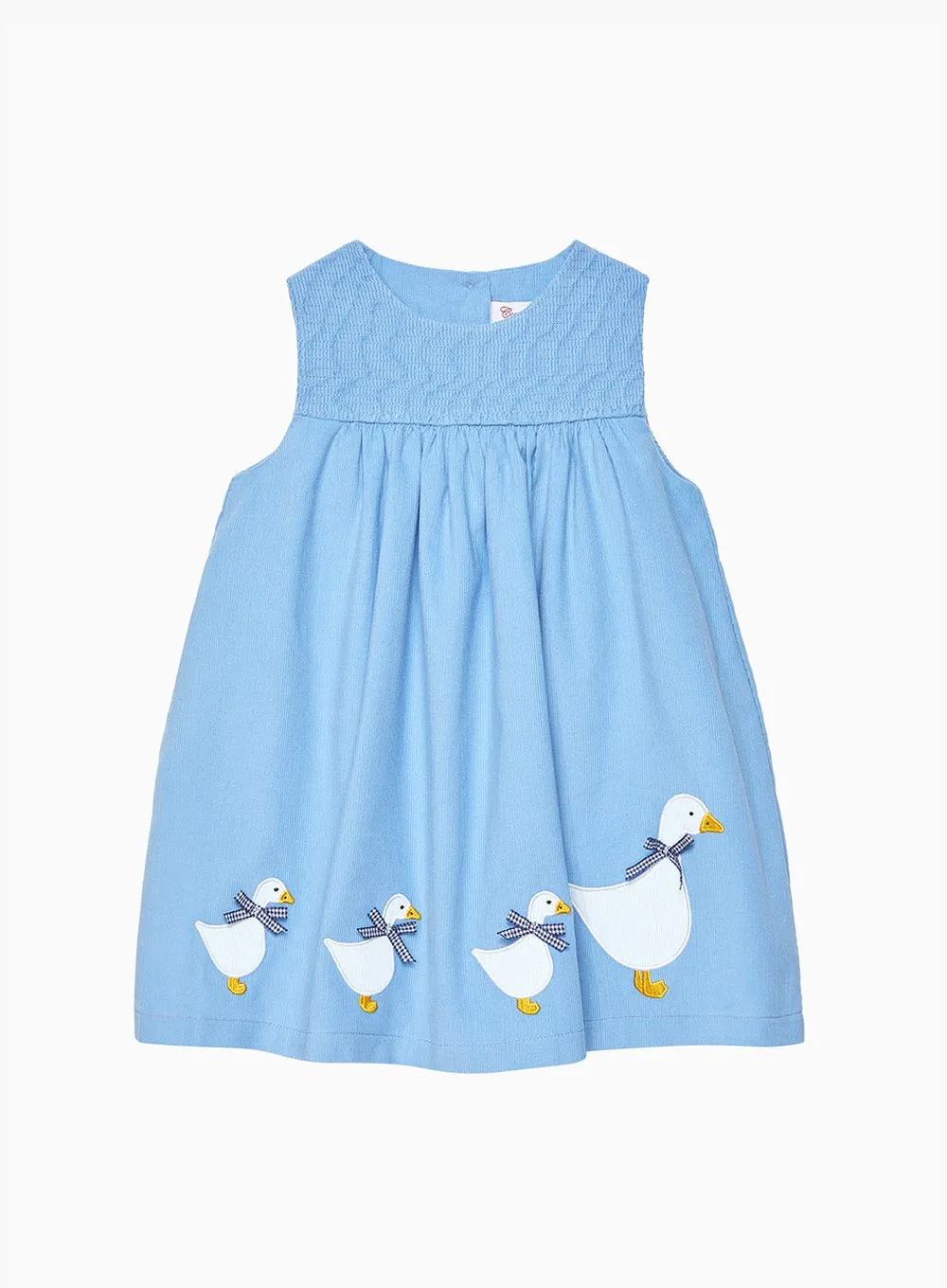 Baby Duck Smocked Pinafore in Blue Cord