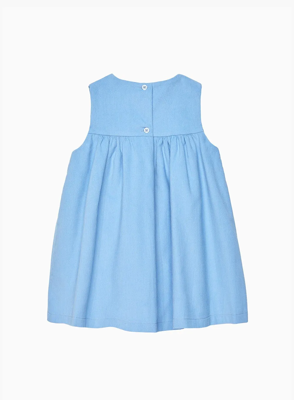 Baby Duck Smocked Pinafore in Blue Cord