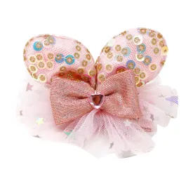 Bella Bunny Pale Pink Sequin Ears with Tulle Hairclips