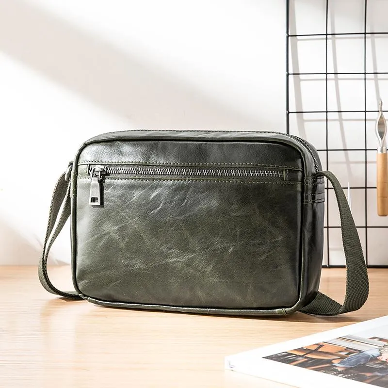 Black Cool Leather Mens Courier bag 10 inches Dark Green Side Bags Messenger Bags for Men