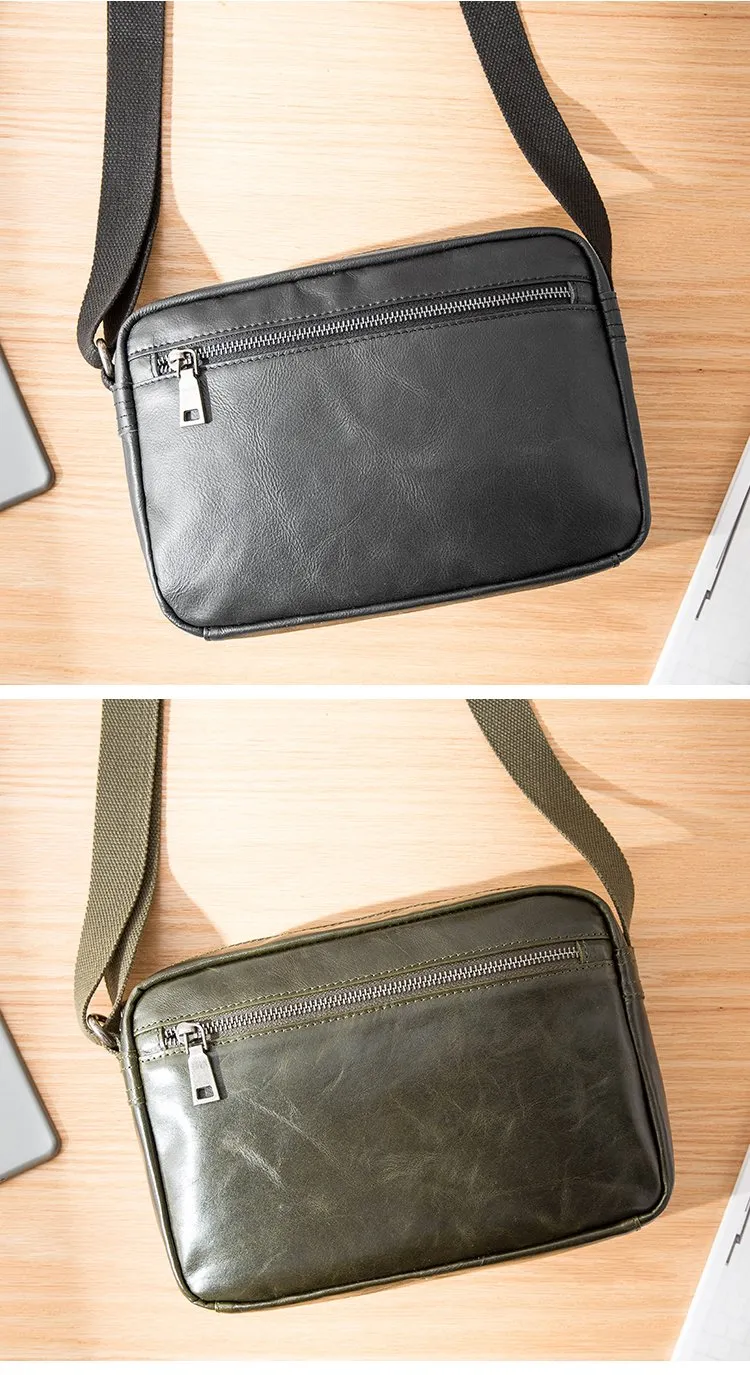 Black Cool Leather Mens Courier bag 10 inches Dark Green Side Bags Messenger Bags for Men