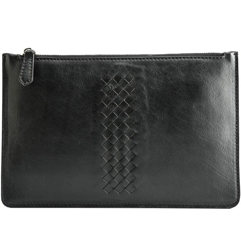 Black Cool Leather Mens Wristlet Bag Long Zipper Clutch Wallet Long Wallet Envelope Bag for Men