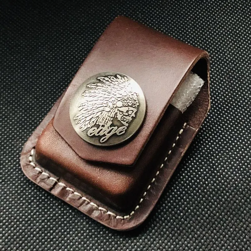 Black Handmade Leather Mens Cap Fish Zippo Lighter Holders Lighter Case For Men