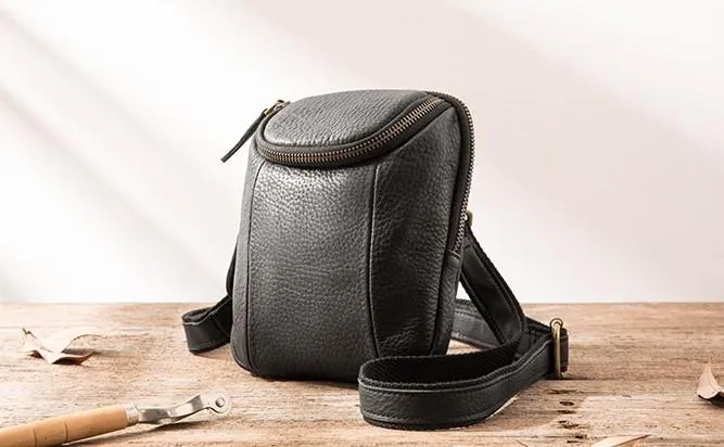 Black Leather Belt Pouch Mens Waist Bag Shoulder Bag for Men