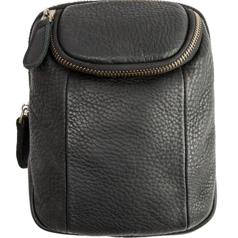 Black Leather Belt Pouch Mens Waist Bag Shoulder Bag for Men