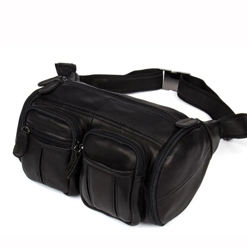 Black Leather Mens Fanny Pack Waist Bag Hip Pack Belt Bag Bumbag for Men