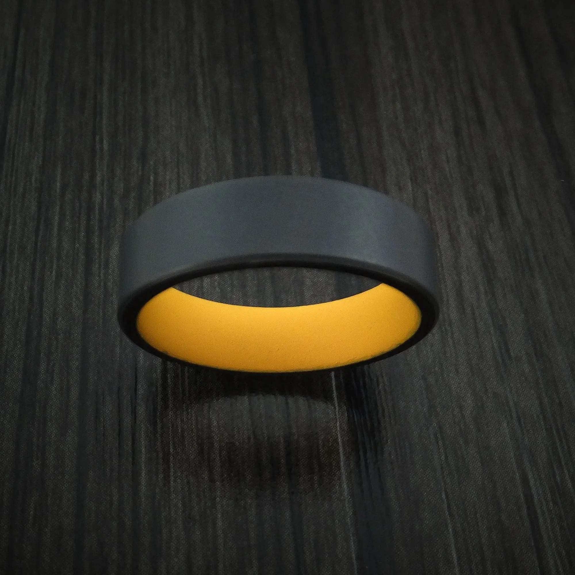 Black Titanium Men's Ring with Dewalt Yellow Cerakote Sleeve Custom Made Band