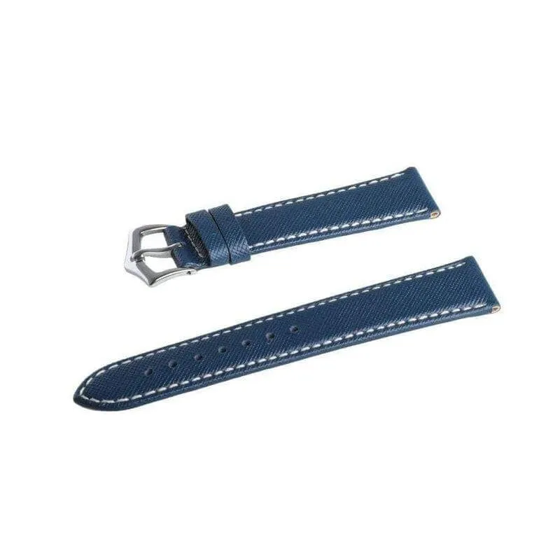 Blue Saffiano Folded Edge White Stitches Watch Strap