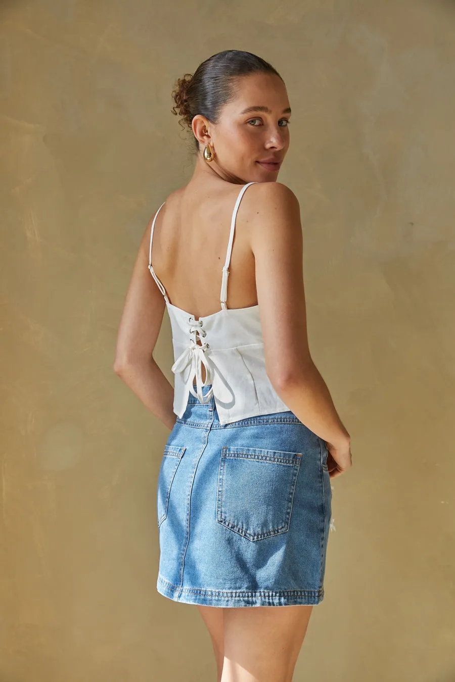 Camille Lace Up Back Linen Tank