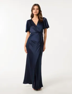 Chelsea Flutter Sleeve Satin Maxi Dress