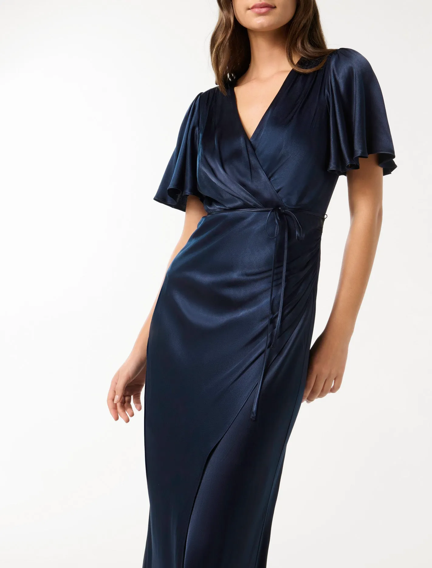 Chelsea Flutter Sleeve Satin Maxi Dress