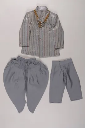 Classic Grey Sherwani and Pant Set for Boys - Timeless Style