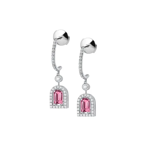 Couleur Sculptural Pendant Earring GM, 18k White Gold with DAVIDOR Arch Cut Pink Tourmaline and Brilliant Diamonds