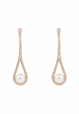 Cradled Pearl Drop Earrings Rosegold