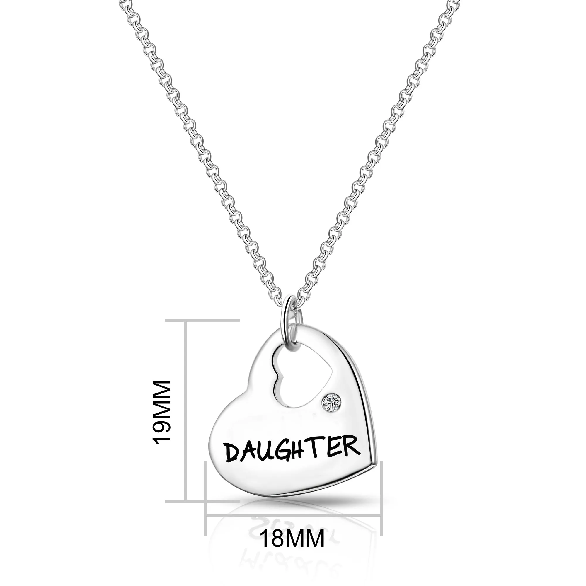 Daughter Heart Necklace Created with Zircondia® Crystals