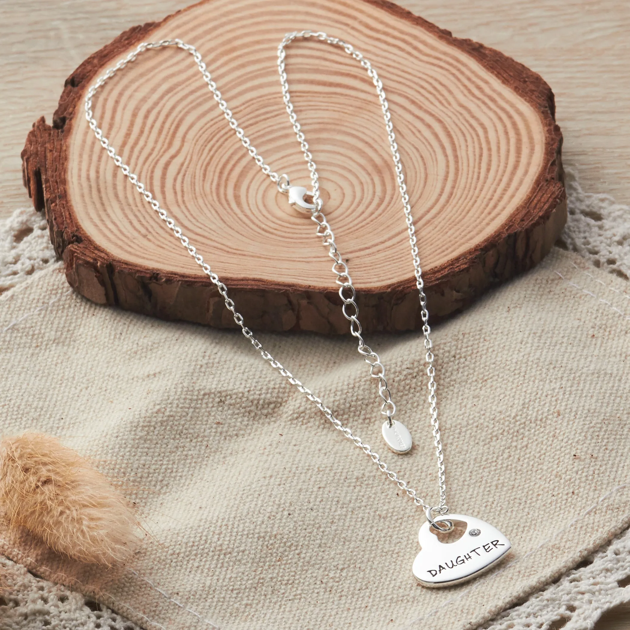 Daughter Heart Necklace Created with Zircondia® Crystals