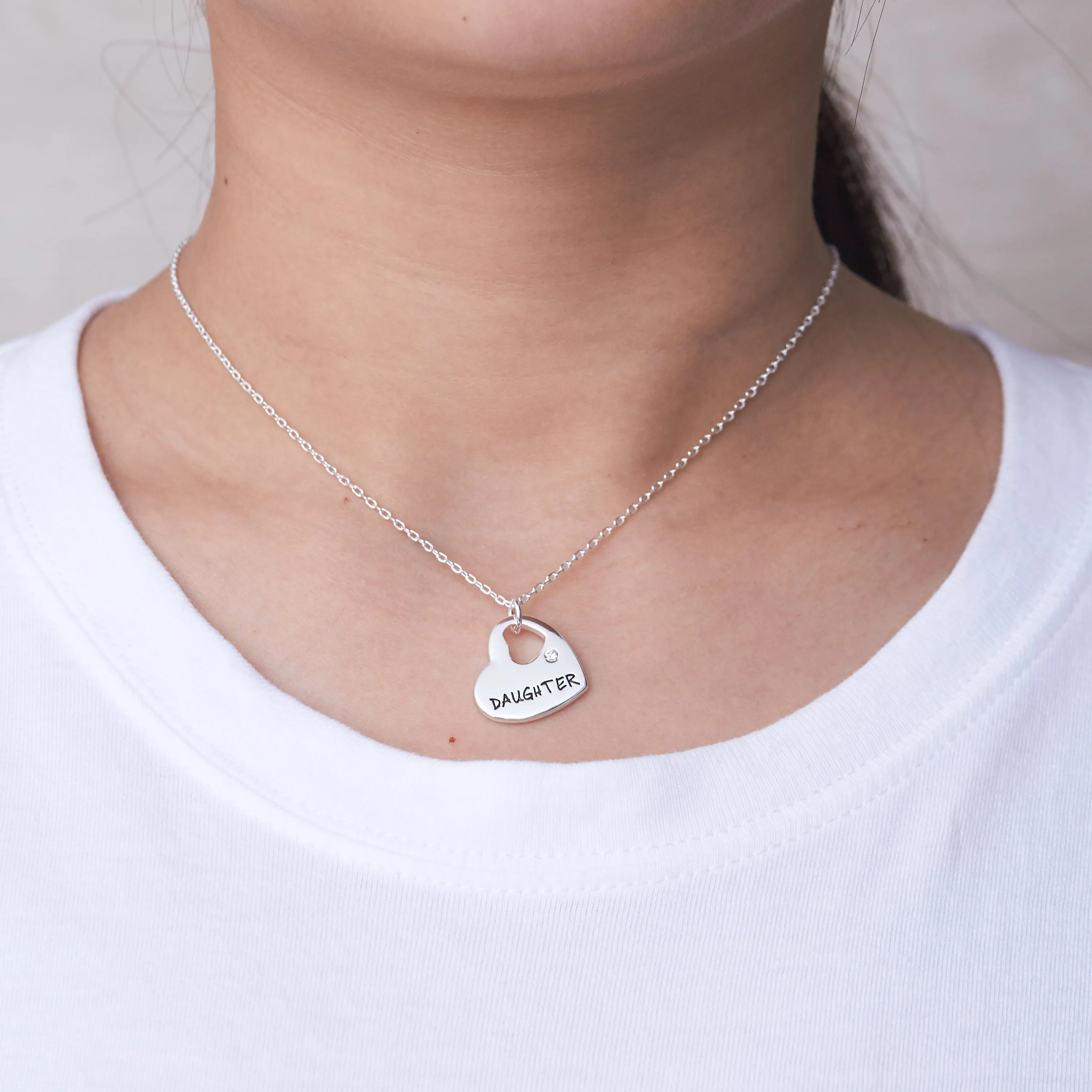 Daughter Heart Necklace Created with Zircondia® Crystals