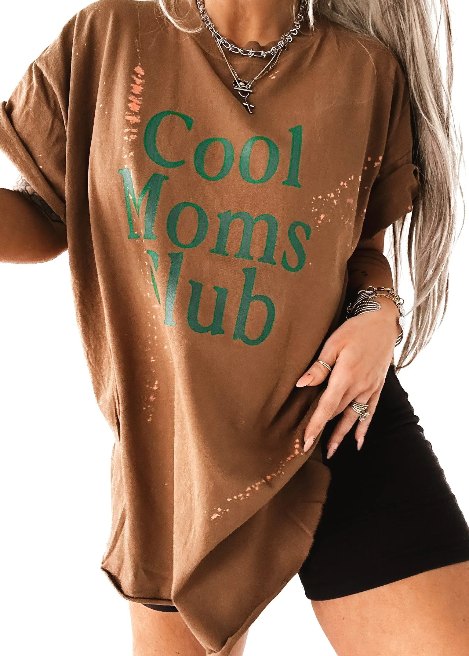 FINAL SALE: COOL MOMS CLUB BLEACHED OUT SIDE SLIT TEE