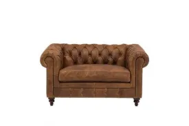 Fio Chesterfield Brown Euro Leather 1 Seater Sofa Couch