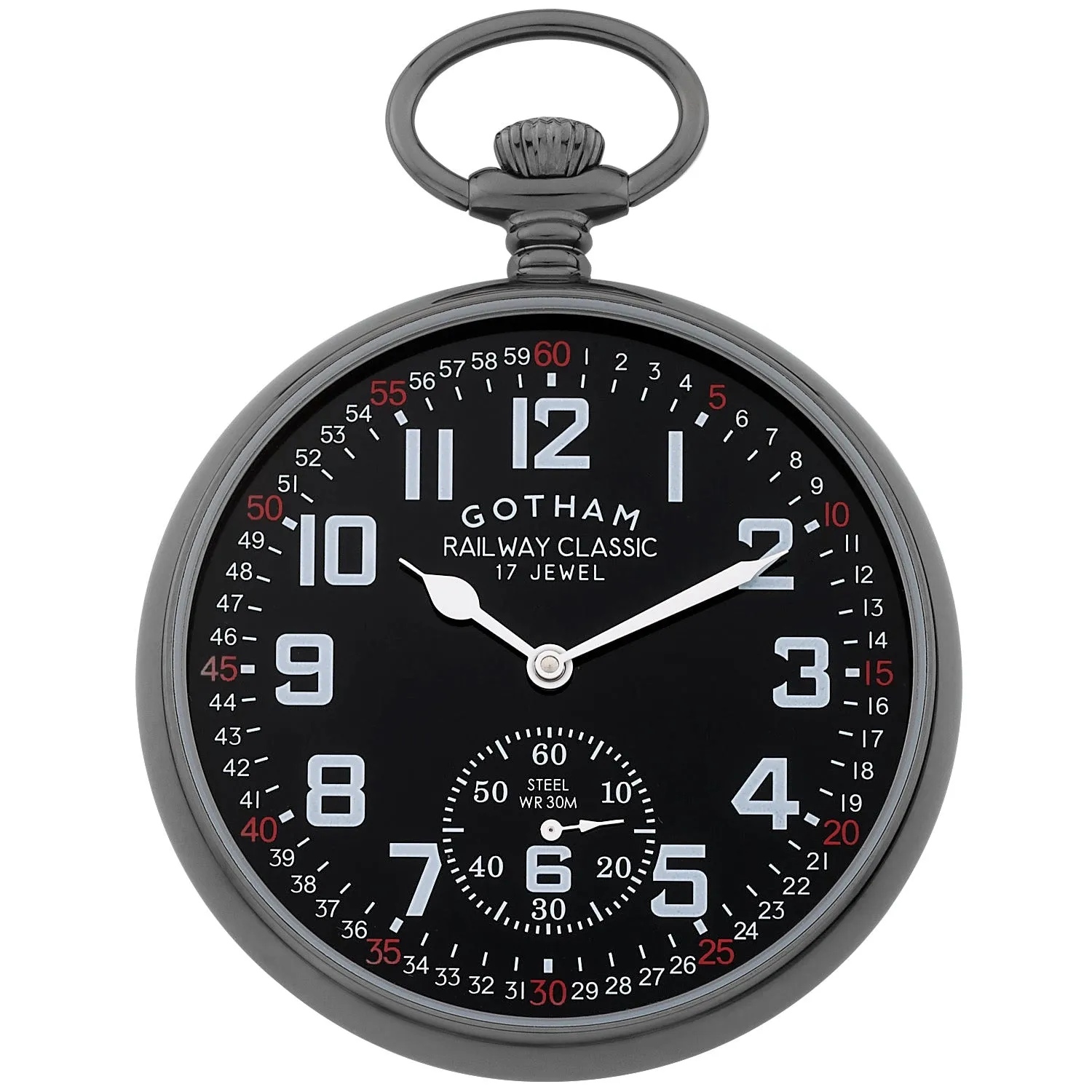 Gotham Men's Gunmetal Stainless Steel Mechanical Hand Wind Railroad Pocket Watch # GWC14103BBK