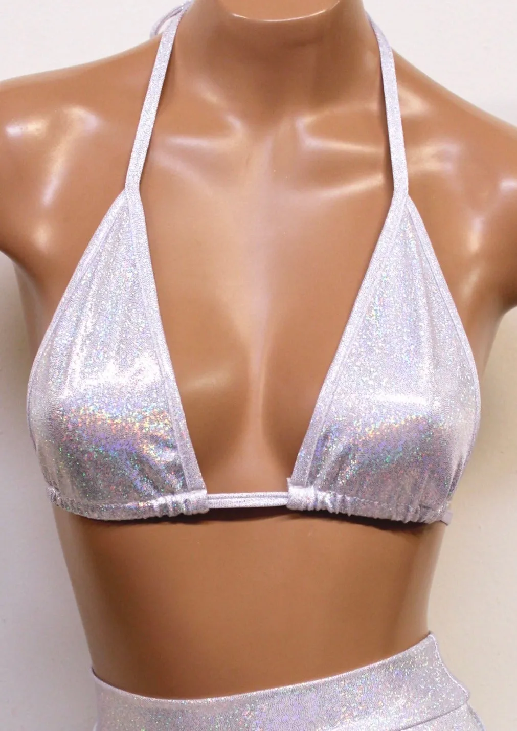 Hologram Triangle Bikini Top in White