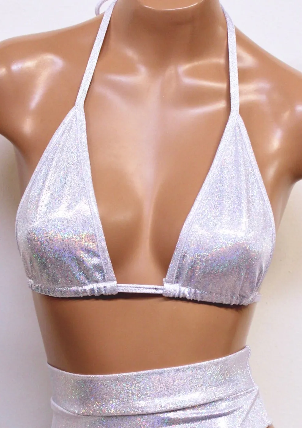 Hologram Triangle Bikini Top in White