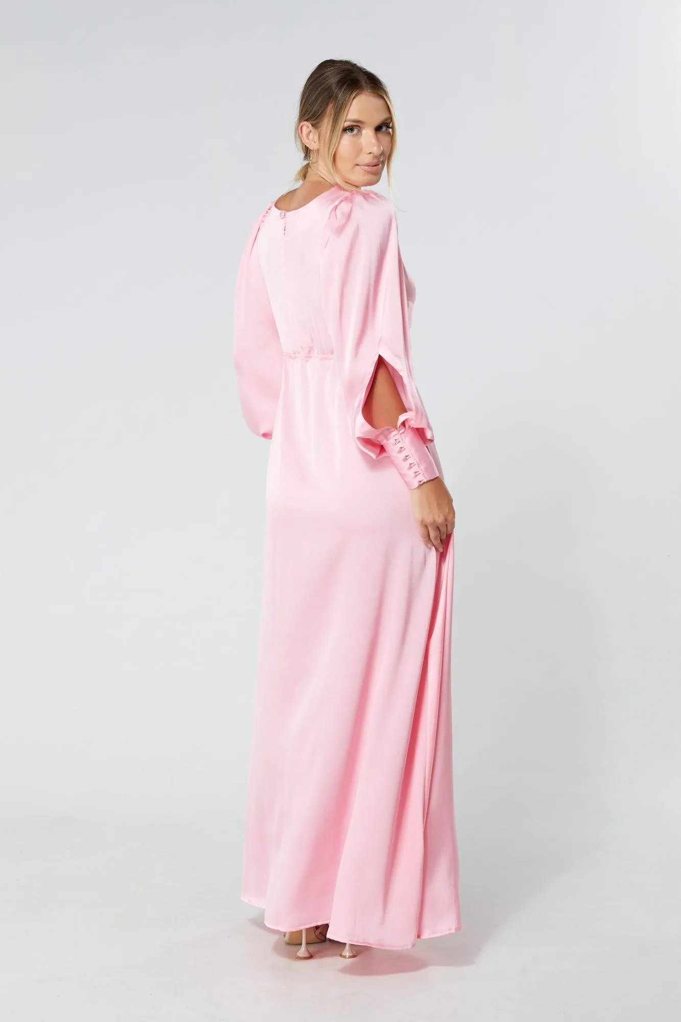 Lila Light Pink Knotted Front Soft Crepe Maxi Dress