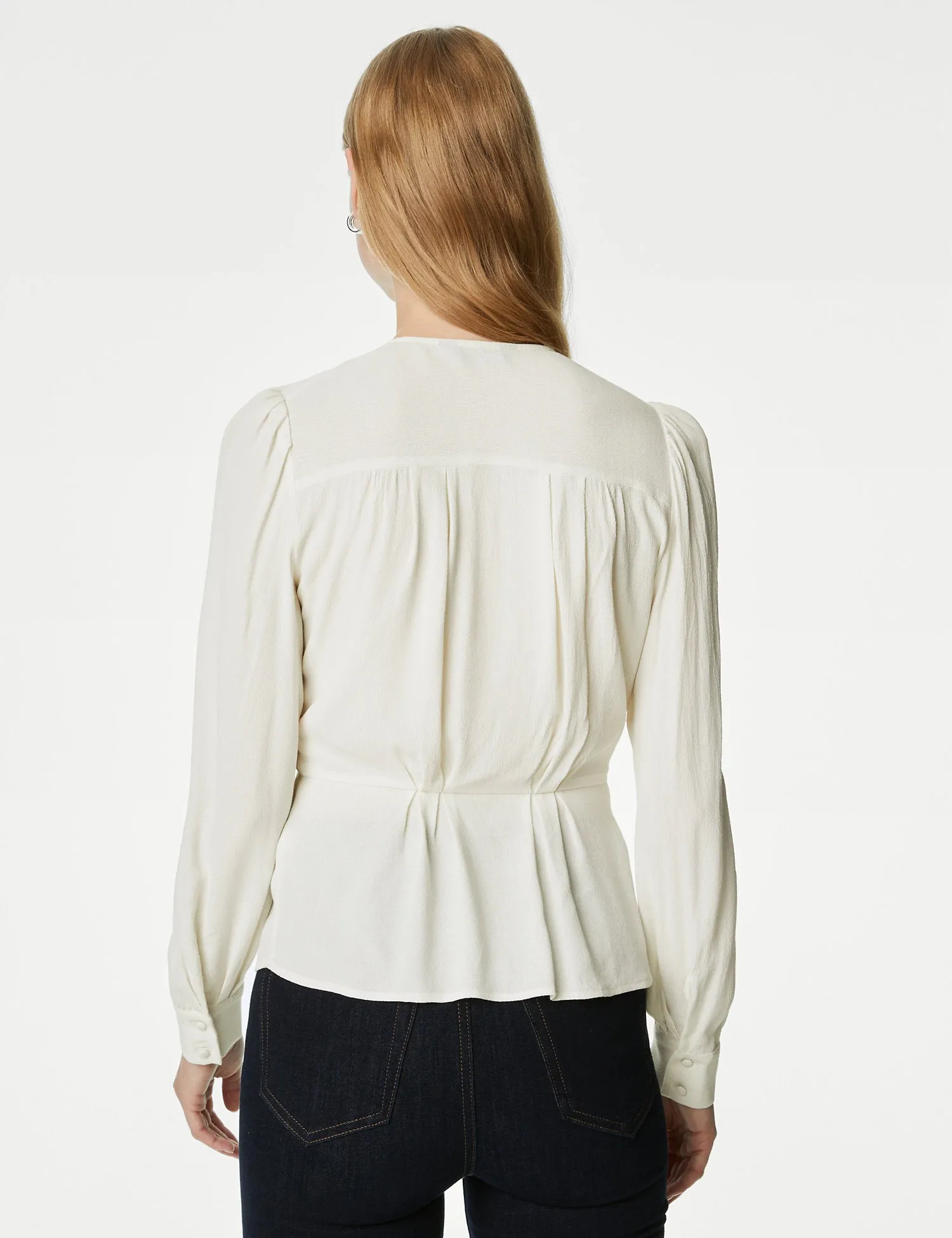 Pleated V-Neck Blouse