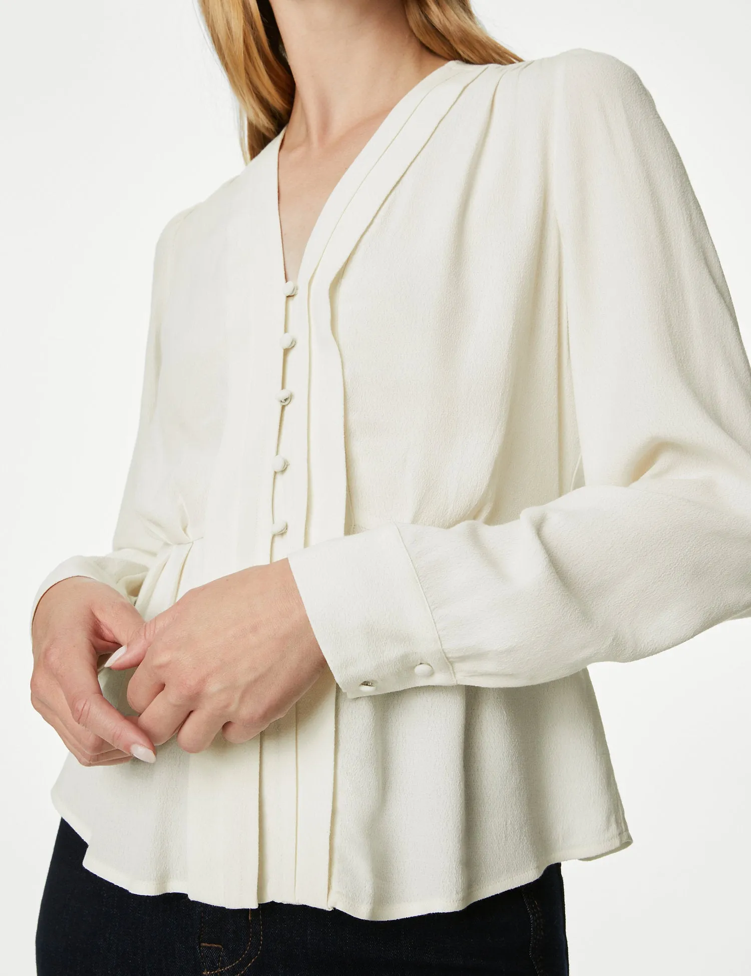 Pleated V-Neck Blouse