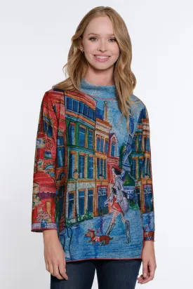 Printed Brushed Knit Tunic - Petite - City Print