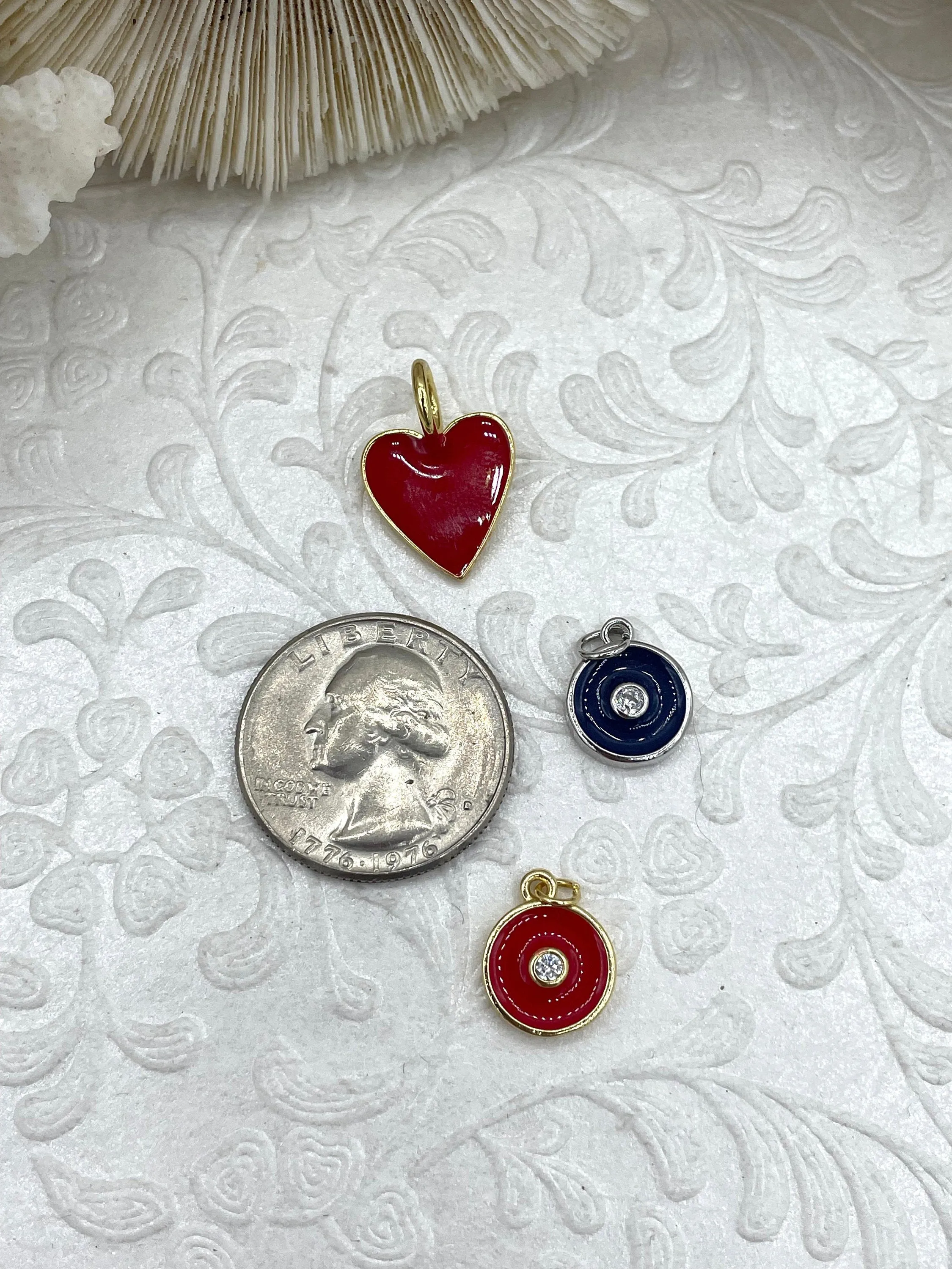 Red or Navy Enamel Star Charms, Silver or Gold Plated Brass, 8 styles, Cubic Zirconia, Brass, and Enamel Charms. Fast Ship