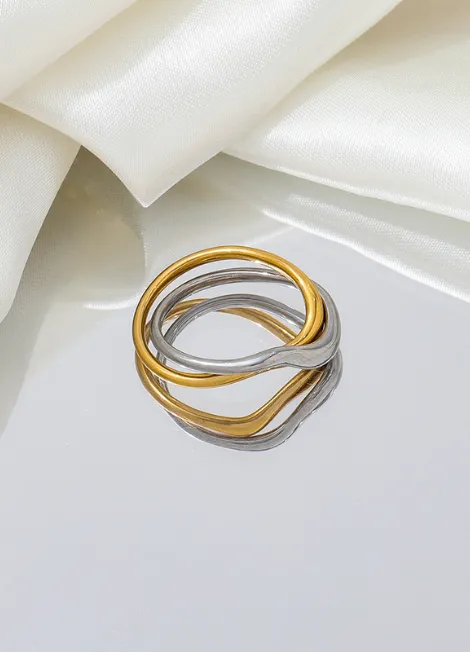 Ring | Tyra Two Tone | Twist Stackable | 18K Gold Plated