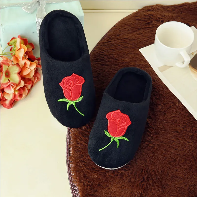 Rose Embroidered Soft Bottom Slippers for Women