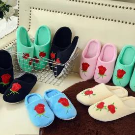 Rose Embroidered Soft Bottom Slippers for Women