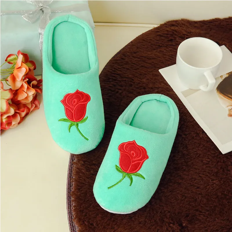 Rose Embroidered Soft Bottom Slippers for Women