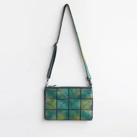 Small Geometric Purse | Cowhide Leather Shoulder Bags | Lattice Shoulder Clutch Bag in Green | Gift for Her