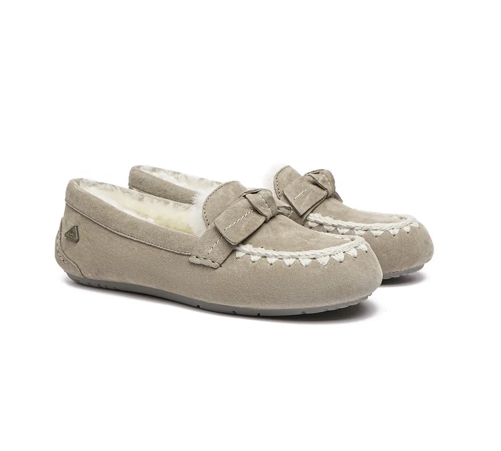 UGG Moccasins Women Sheepskin Wool Bow Ankle Woven Slippers