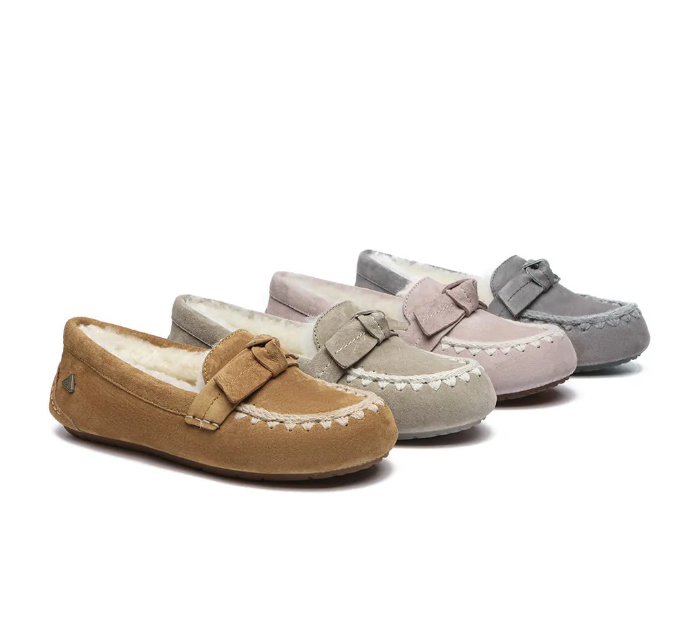 UGG Moccasins Women Sheepskin Wool Bow Ankle Woven Slippers