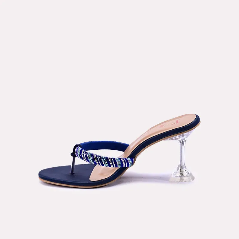 Vanika Navy Blue Fancy Heel Slippers 0412487